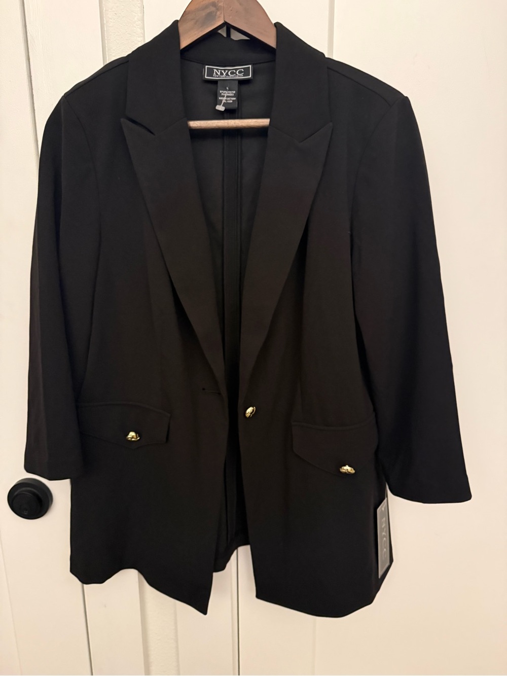 NYCC Black Women's Long Blazer with Gold Buttons